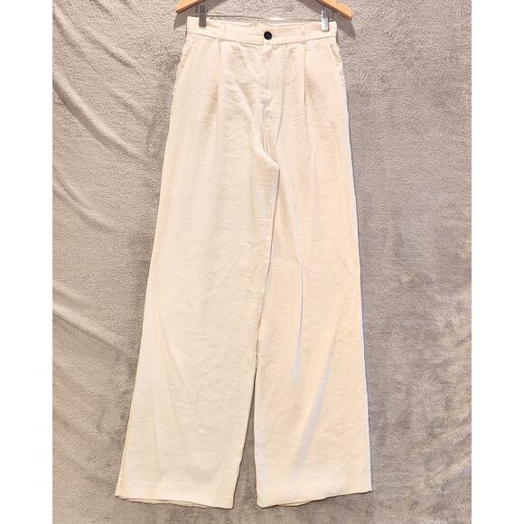 Zara White High Rise Pleated Wide Leg Trousers Size Medium Business Casual - Picture 1 of 13